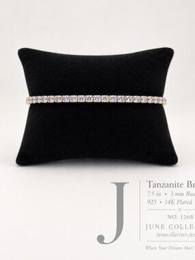 Tanzanite Tennis Bracelet 925 Sterling Silver 14K Gold Plated 7.5"